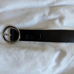 Babaton Black Leather Belt with Silver Buckle